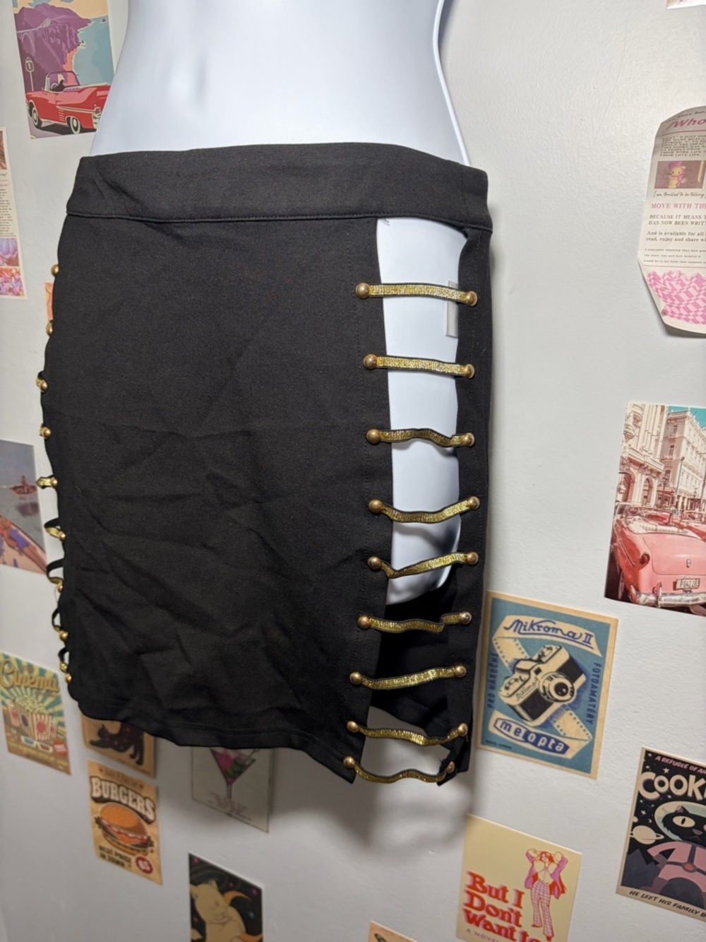 AKIRA Black Mini Skirt with Gold Side Lace-Up - Picture 3 of 5